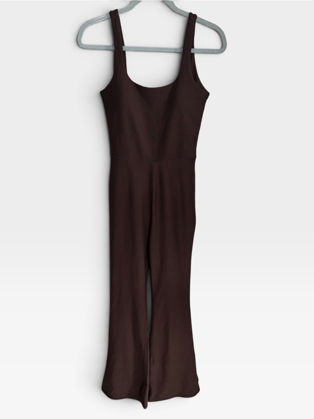 Move Theology Jumpsuit Womens M Brown Ribbed Wide Leg Stretch Shelf Bra